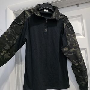 Men's Black and Camouflage Long Sleeve Shirt